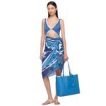 MCM MEDIUM HIMMEL SHOPPER IN EMBOSSED LOGO LEATHER BLUE