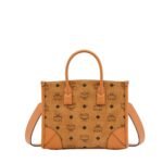 MCM SMALL MÜNCHEN TOTE IN VISETOS COGNAC