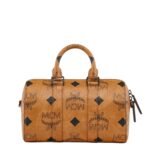 MCM SMALL AREN BOSTON BAG IN MAXI VISETOS COGNAC