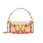SMALL VALENTINO GARAVANI LOCÒ RAFFIA SHOULDER BAG WITH EMBROIDERED TRIM
