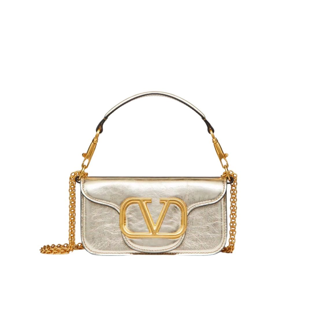 SMALL VALENTINO GARAVANI LOCÒ METALLIC CALFSKIN SHOULDER BAG