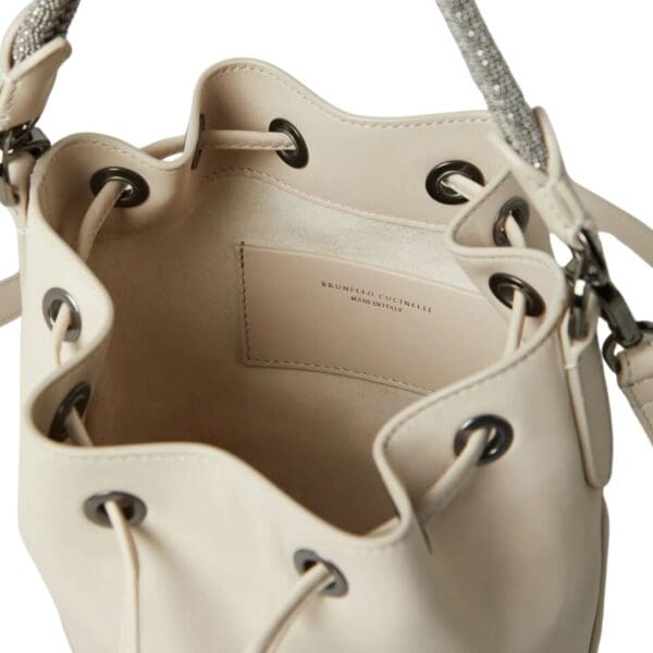 BRUNELLO CUCINELLI CALFSKIN BUCKET BAG WITH PRECIOUS BRAIDED HANDLE - Image 10