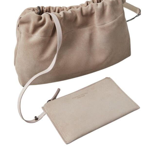 BRUNELLO CUCINELLI SUEDE SOFT BAG WITH PRECIOUS CHAIN