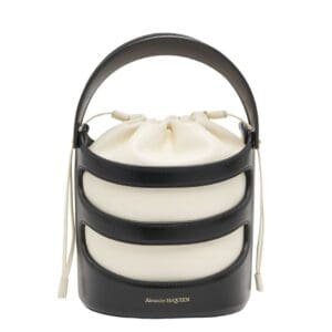 ALEXANDER MCQUEEN WOMEN’S THE RISE BUCKET IN BLACK/SOFT IVORY