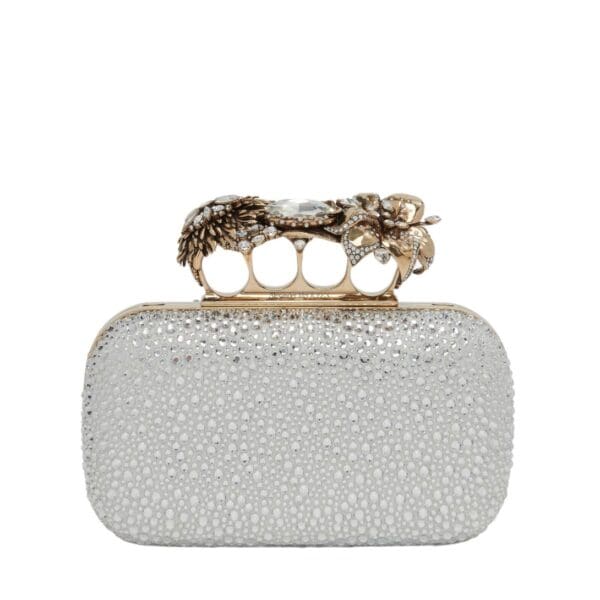 Alexander McQueen Women's flower knuckle clutch in silver.