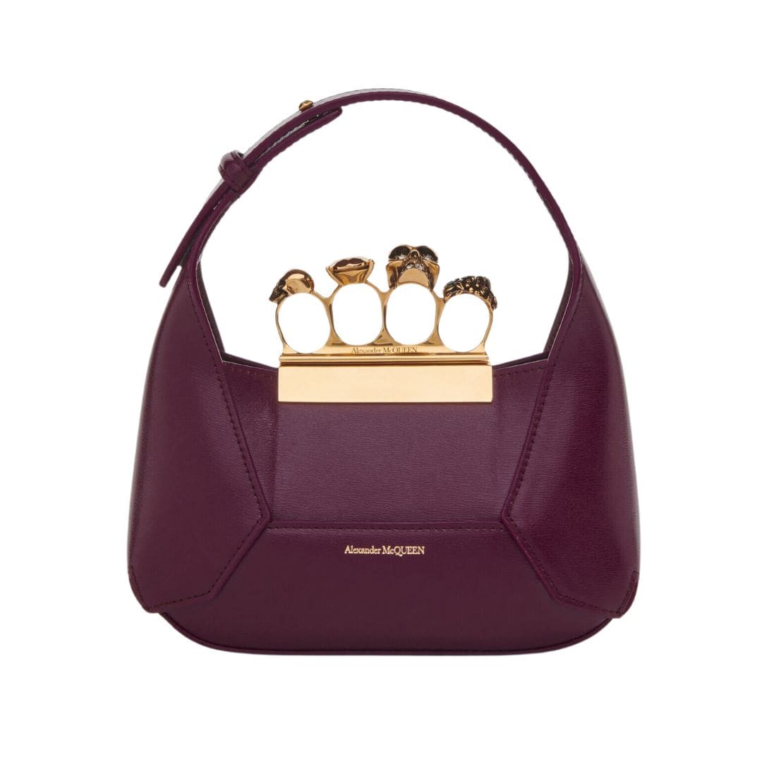 Alexander McQueen Women's the jewelled hobo Mini Bag in burgundy.