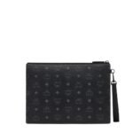 MCM MEDIUM AREN WRISTLET ZIP POUCH IN VISETOS BLACK