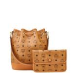 MCM MEDIUM DESSAU DRAWSTRING BAG IN VISETOS COGNAC