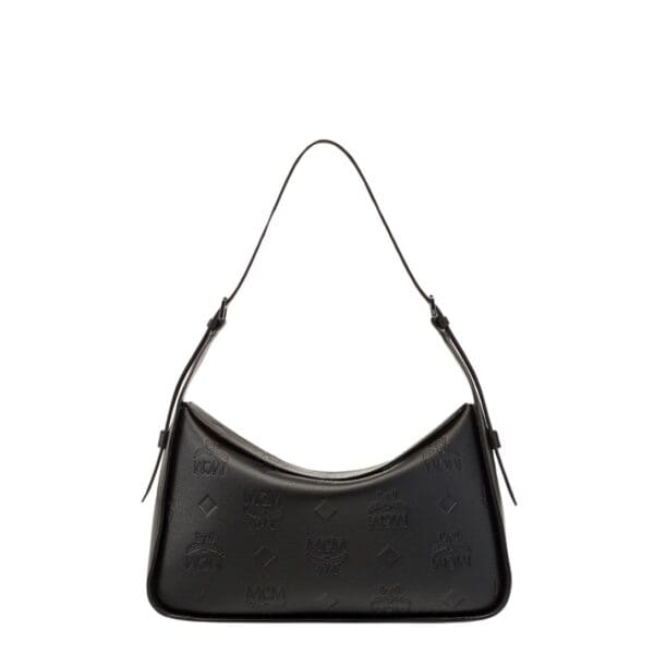 MCM MEDIUM AREN FLAP HOBO BAG IN EMBOSSED MONOGRAM LEATHER BLACK