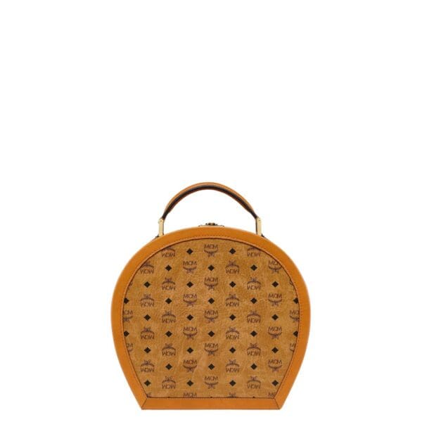 MCM MEDIUM HAT BOX IN VISETOS COGNAC