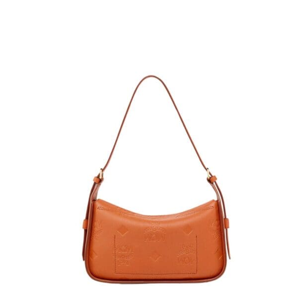 MCM SMALL AREN FLAP HOBO IN EMBOSSED MONOGRAM LEATHER BROWN