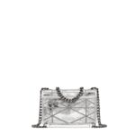 MCM MINI TRAVIA QUILTED SHOULDER BAG IN CRASH CALF LEATHER SILVER
