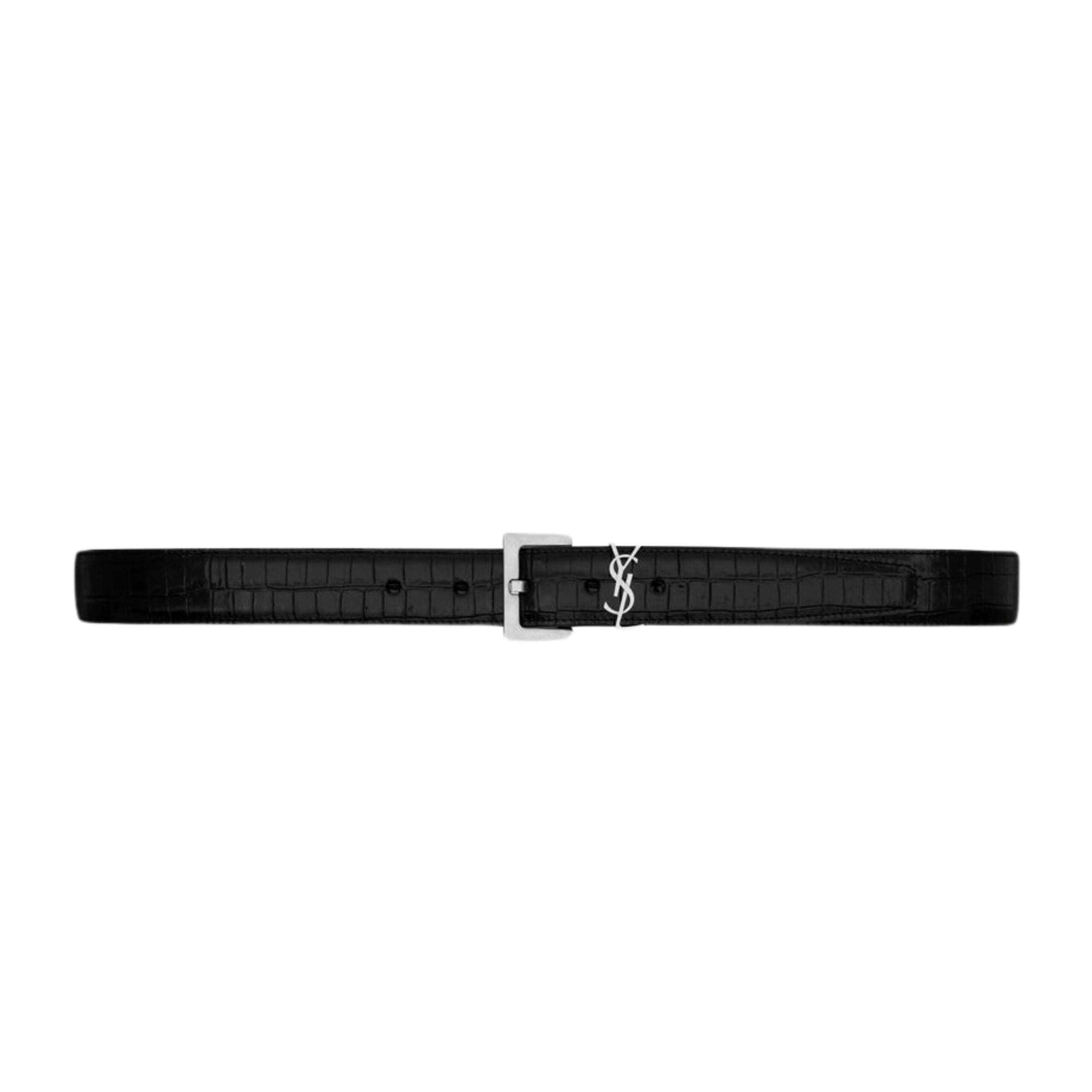 SAINT LAURENT CASSANDRE BELT IN CROCODILE-EMBOSSED LEATHER