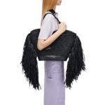 Tote bag with cut-out and fringes