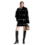 LOUIS VUITON LEATHER STRIP BLACK MINK COAT