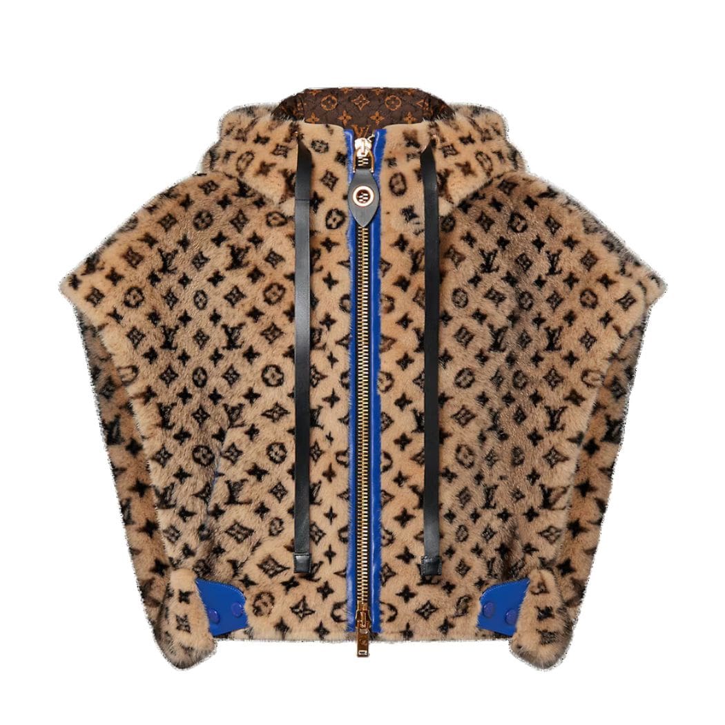 xr:d:DAGBcim7MqQ:174,j:3756426000720280426,t:24040511 LOUIS VUITON LEATHER TRIM MONOGRAM MINK OPEN ARM JACKET