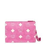 MCM Small Wristlet Zip Pouch w/ Chain Strap in Maxi Visetos Pink