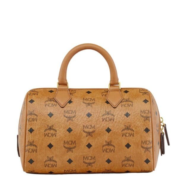 MCM SMALL ELLA BOSTON BAG IN VISETOS COGNAC