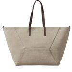 BRUNELLO CUCINELLI COTTON AND LINEN CANVAS LARGE SHOPPER BAG WITH MONILI