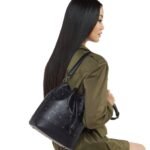 MCM MEDIUM DESSAU DRAWSTRING BAG IN VISETOS BLACK