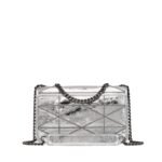 MCM SMALL TRAVIA QUILTED SHOULDER BAG IN CRASH CALF LEATHER SILVER