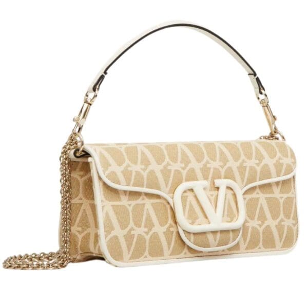 VALENTINO GARAVANI LOCÒ TOILE ICONOGRAPHE RAFFIA SHOULDER BAG