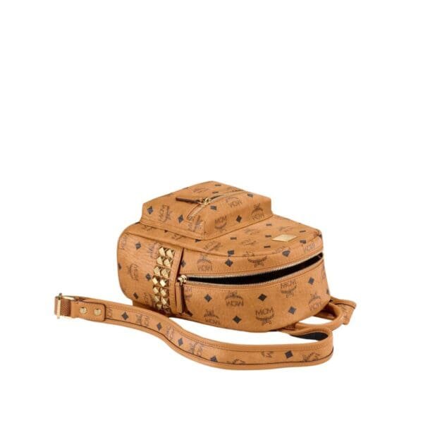 MCM MINI STARK SIDE STUDS BACKPACK IN VISETOS COGNAC