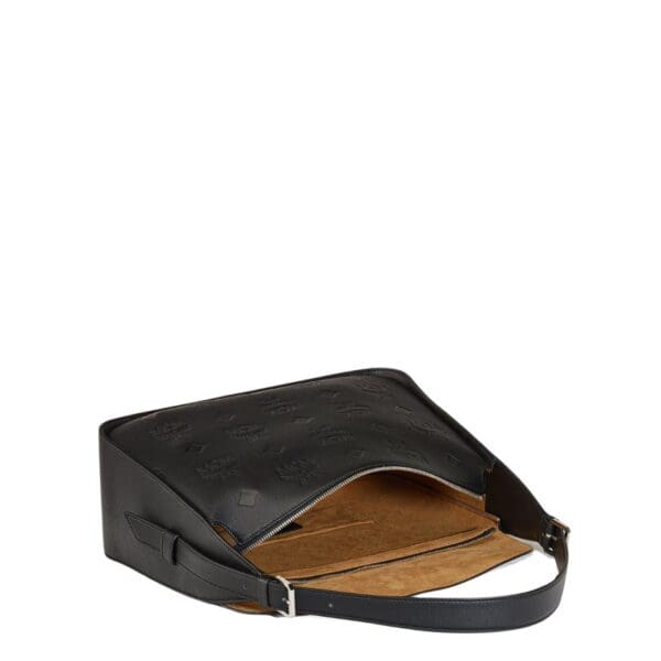 MCM MEDIUM AREN FLAP HOBO BAG IN EMBOSSED MONOGRAM LEATHER BLACK
