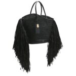 Tote bag with cut-out and fringes