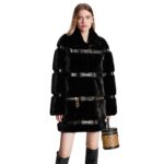 LOUIS VUITON LEATHER STRIP BLACK MINK COAT