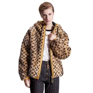 LOUIS VUITTON LEATHER TRIM MONOGRAM MINK JACKET