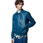 LOUIS VUITTON MONOGRAM EMBOSSED LEATHER AND WOOL BLOUSON