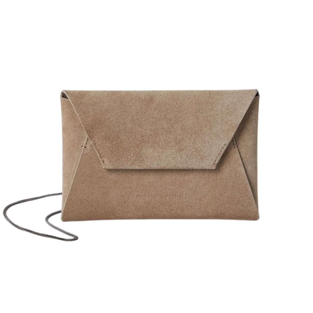 BRUNELLO CUCINELLI SUEDE ENVELOPE BAG WITH PRECIOUS CHAIN