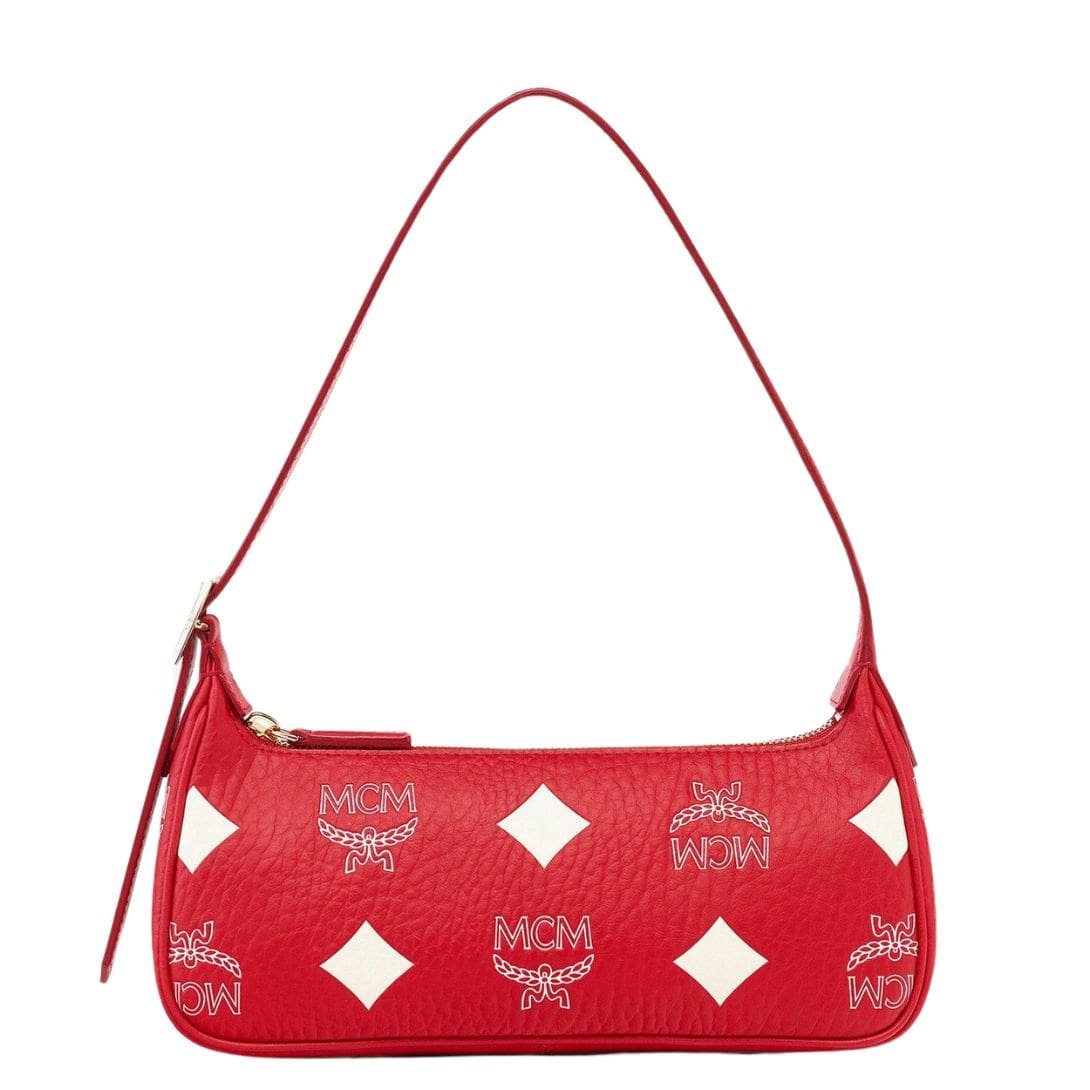 MCM Small Aren Shoulder Bag in Maxi Visetos Candy Red