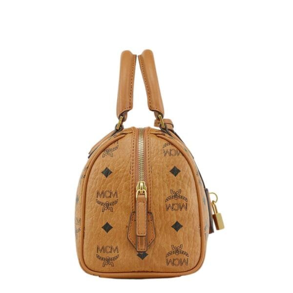 MCM SMALL ELLA BOSTON BAG IN VISETOS COGNAC