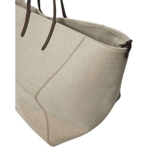 BRUNELLO CUCINELLI COTTON AND LINEN CANVAS LARGE SHOPPER BAG WITH MONILI