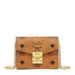 MCM MINI TRACY CHAIN CARD WALLET IN VISETOS COGNAC