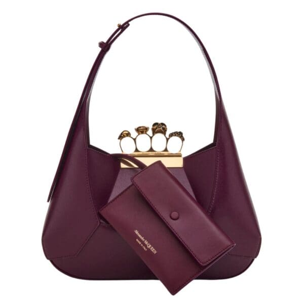 ALEXANDER MCQUEEN WOMENS THE JEWELLED HOBO BAG IN BURGUNDY - Image 3