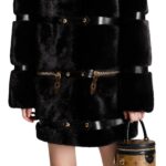LOUIS VUITON LEATHER STRIP BLACK MINK COAT
