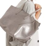 BRUNELLO CUCINELLI LAMÉ CALFSKIN SHOPPER BAG WITH MONILI