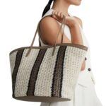 BRUNELLO CUCINELLI RAFFIA-EFFECT KNIT STRIPED SHOPPER BAG
