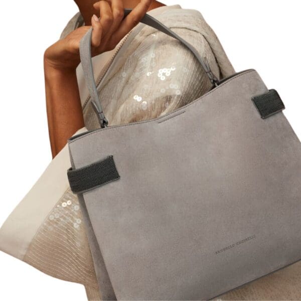 BRUNELLO CUCINELLI SUEDE BAG WITH PRECIOUS BANDS