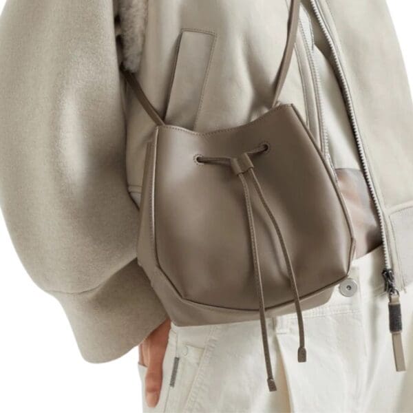 BRUNELLO CUCINELLI CALFSKIN BUCKET BAG WITH MONILI