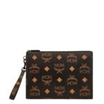 MCM MEDIUM AREN WRISTLET ZIP POUCH IN MAXI VISETOS BLACK