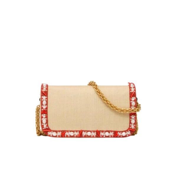 SMALL VALENTINO GARAVANI LOCÒ RAFFIA SHOULDER BAG WITH EMBROIDERED TRIM - Image 2