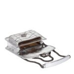 MCM SMALL TRAVIA QUILTED SHOULDER BAG IN CRASH CALF LEATHER SILVER