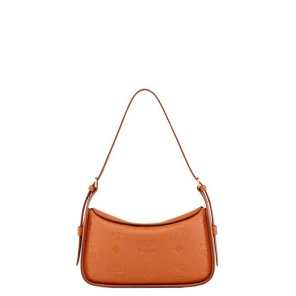 MCM SMALL AREN FLAP HOBO IN EMBOSSED MONOGRAM LEATHER BROWN