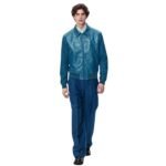 LOUIS VUITTON MONOGRAM EMBOSSED LEATHER AND WOOL BLOUSON