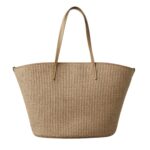 BRUNELLO CUCINELLI TECHNO COTTON RAFFIA SHOPPER BAG WITH MONILI