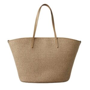 BRUNELLO CUCINELLI TECHNO COTTON RAFFIA SHOPPER BAG WITH MONILI